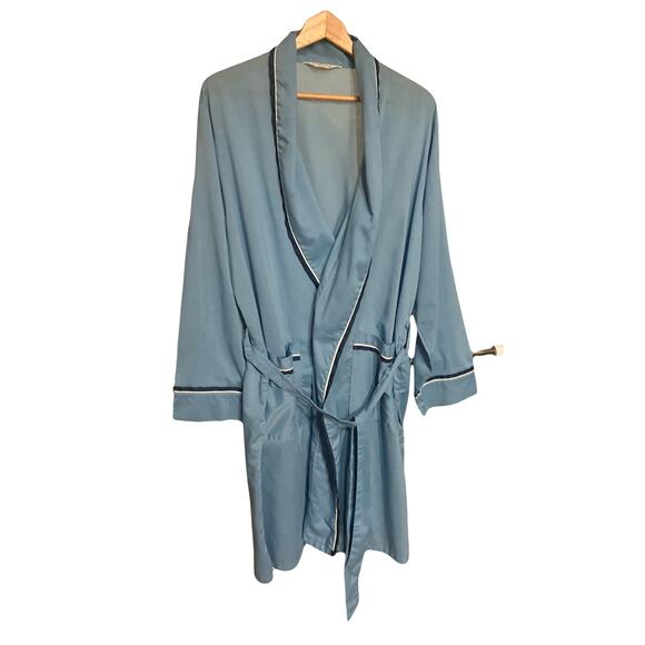 Weldon Bathrobe Mens L Blue Belted Sleep Lounge Vintage Lightweight Cotton Poly - Picture 6 of 7
